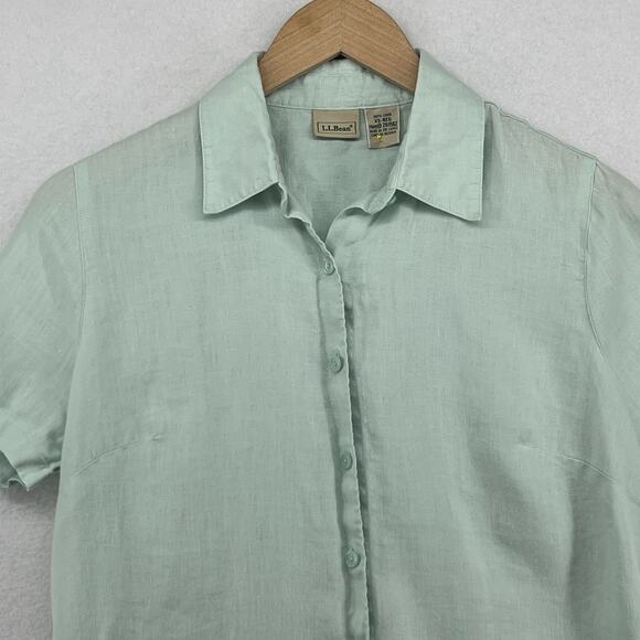 LL BEAN Shirt Womens XS Camp Washable Linen Button Up Short Sleeve Woven Green - Picture 4 of 12